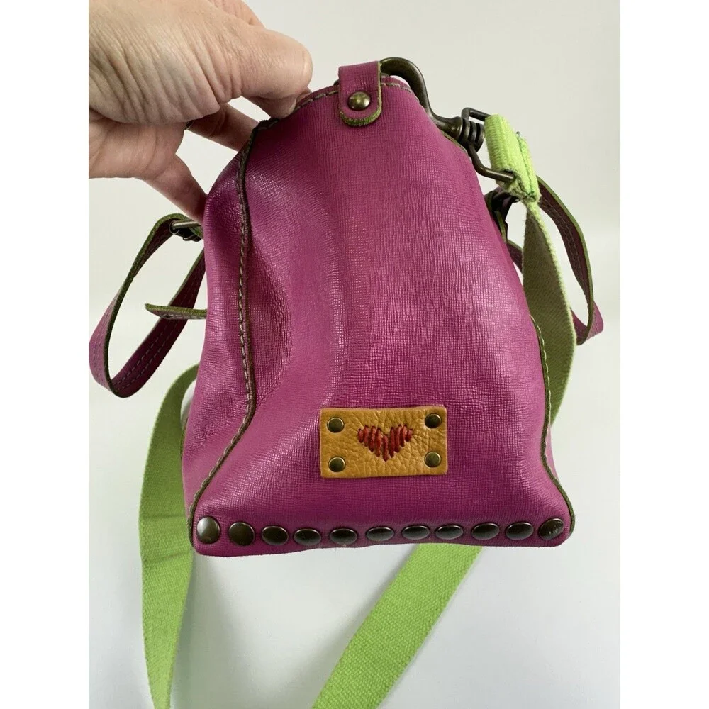 Sofia C Pink Leather‎ Satchel Purse Handbag Zip Green Crossbody Double Handles